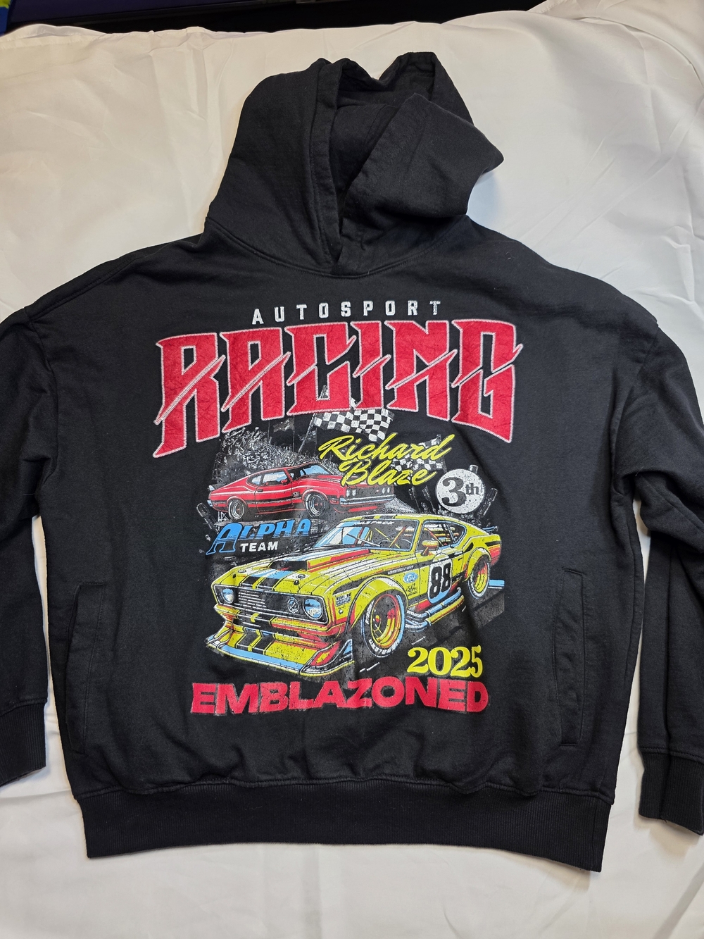 Carbon Richard Blaze 2025 Black Hoodie with Red Racing Logo Men's Size Medium